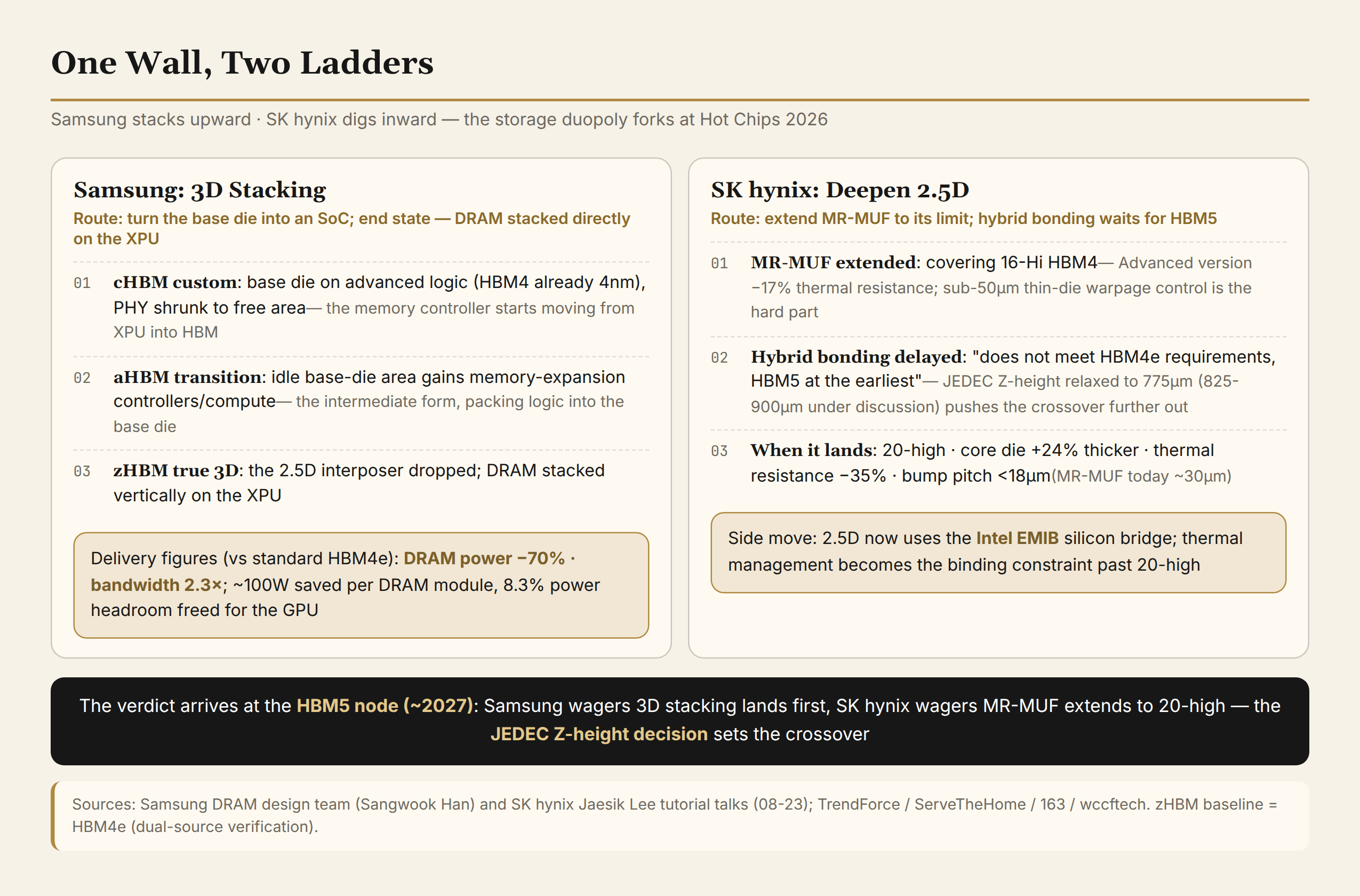 One wall, two ladders: Samsung's 3D stacking vs SK hynix deepening 2.5D