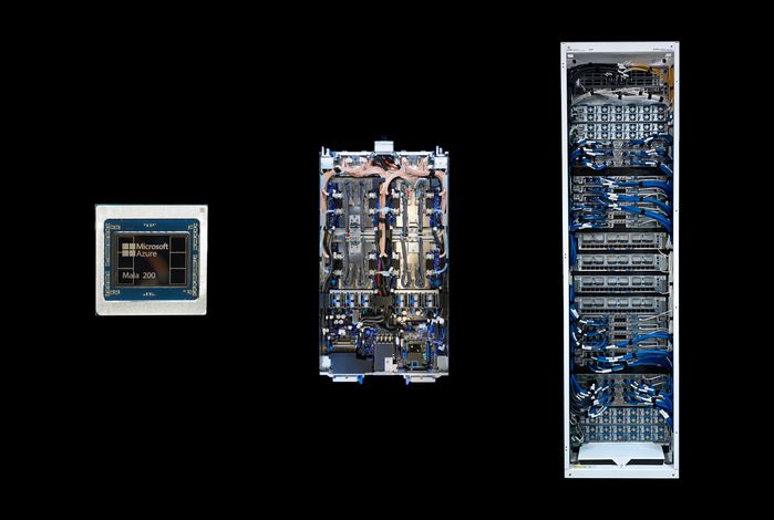 The Maia 200 system: standardized racks shared with Azure's GPU systems (image: Microsoft Azure Infrastructure Blog)