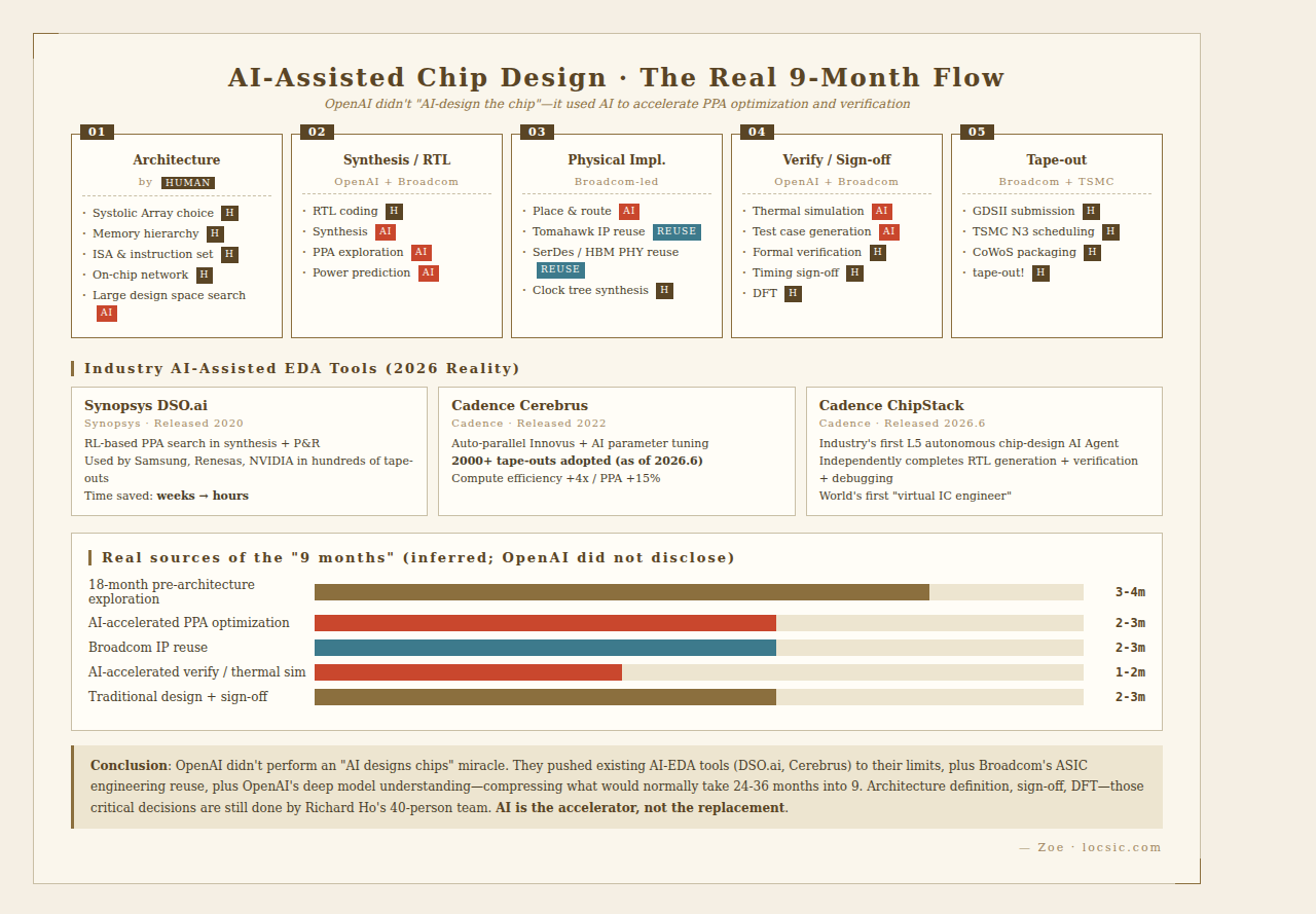 AI-assisted chip design 9-month tape-out flow: human + AI division
