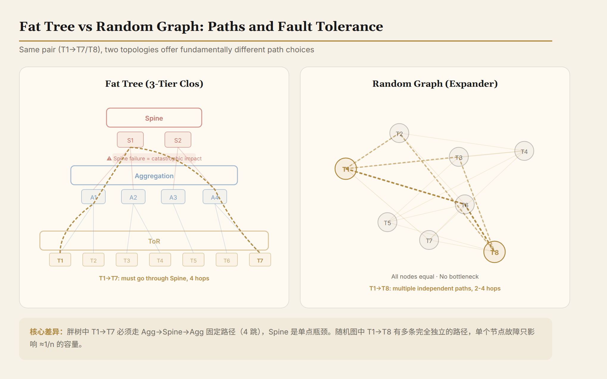 Fat Tree vs Random Graph: Paths and Fault Tolerance